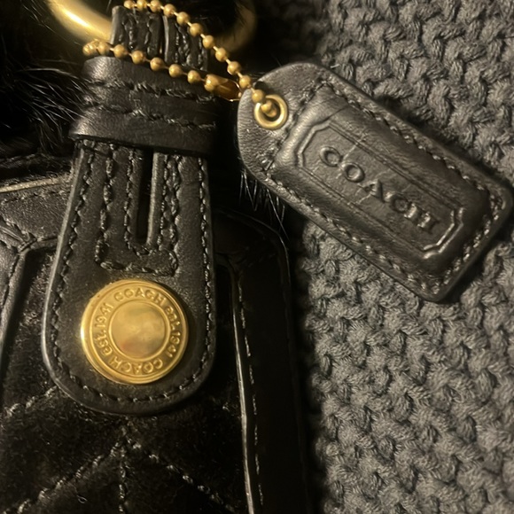 COACH Rabbit Fur Trimmed Quilted Boho Shoulder Bag - Picture 6 of 8